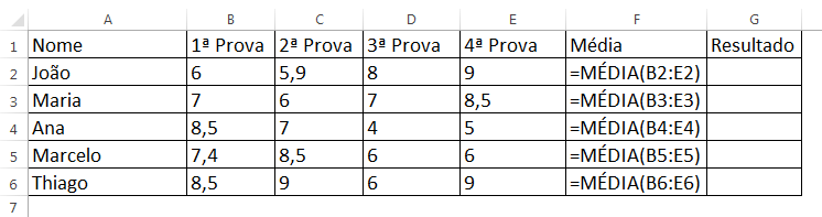 Função SE para Conceitos em Notas Escolares no Excel 05 